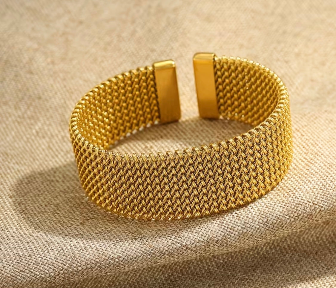 Vergoldetes Edelstahl-Armband – Mesh-Design (18K Gold)