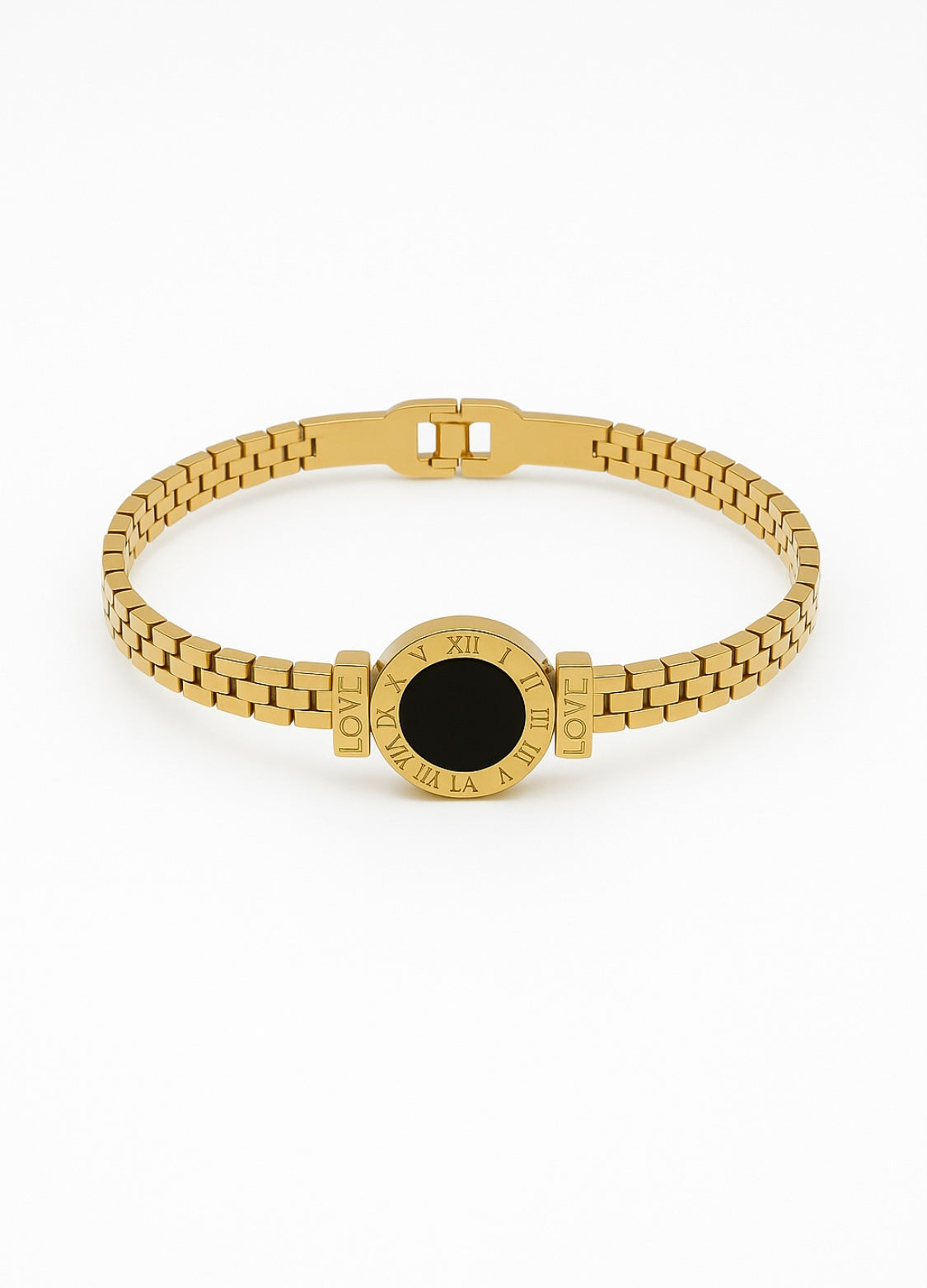 Eleganter Armreif mit schwarzem Zifferblatt – 18 Karat vergoldet, wasserfest & hypoallergen