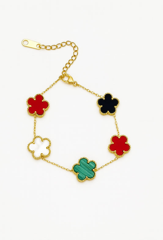 Farbenfrohes Kleeblatt-Armband – 18K Vergoldet, Hypoallergen & Wasserfest