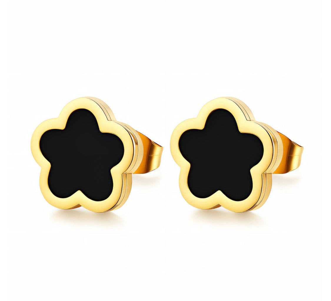 Blumen-Ohrstecker Schwarz – 18K Vergoldet