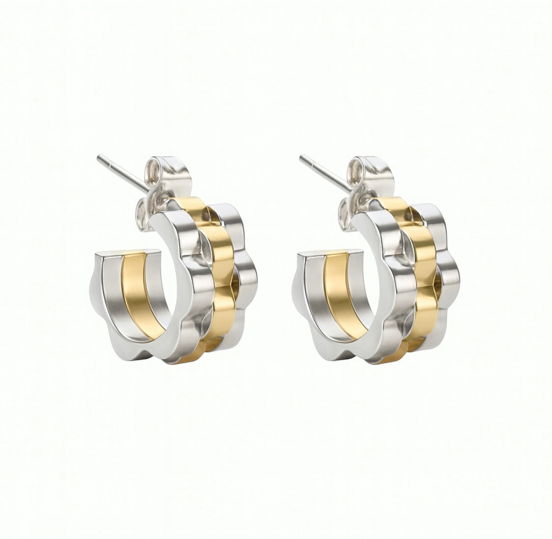 Bicolor Uhrglieder-Ohrringe – Edelstahl & 18K Gold