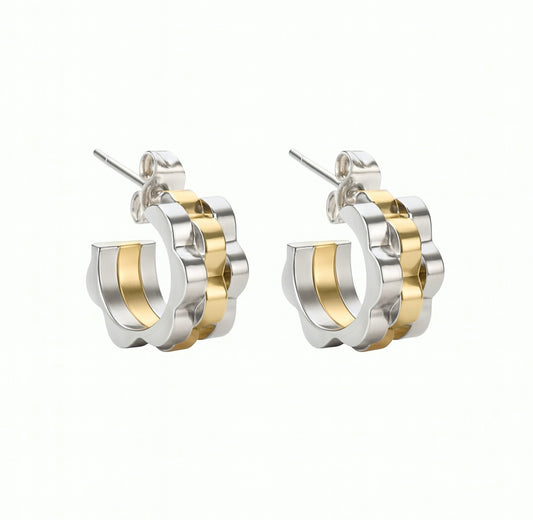 Bicolor Uhrglieder-Ohrringe – Edelstahl & 18K Gold