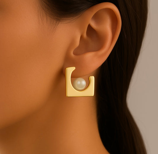 Geometrische Perlen-Ohrringe – 18K vergoldet