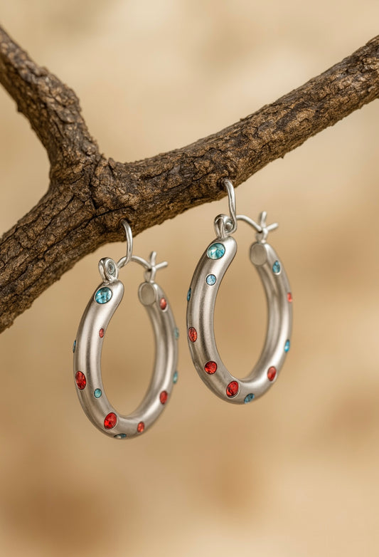 Creolen mit bunten Kristallen – Edelstahl 316L