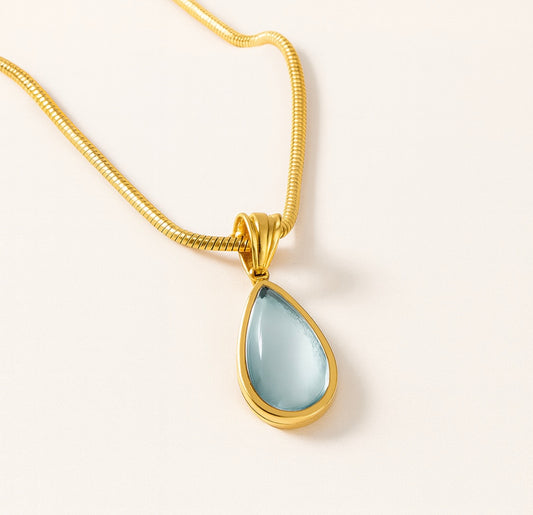 Aquamarin Tropfenanhänger Halskette – Fleur d'Estime