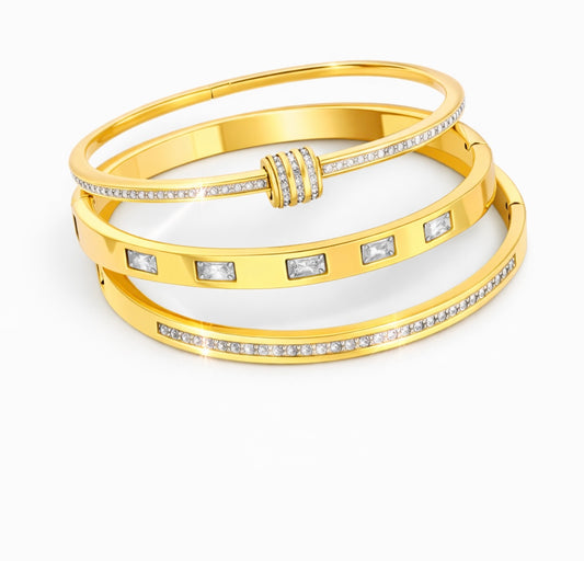 Goldene Armreif-Kollektion – 3er-Set mit Zirkonia