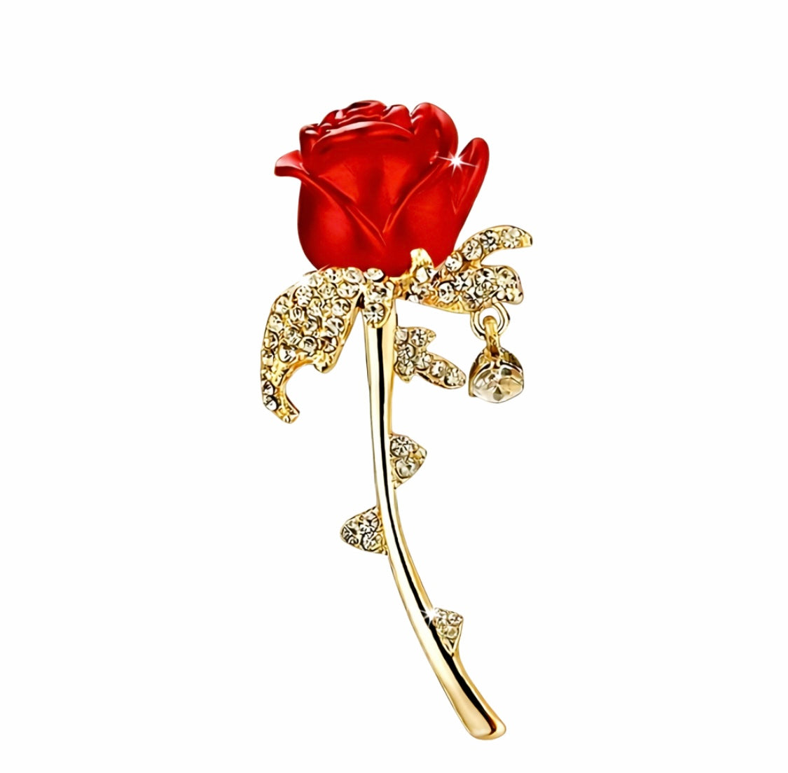 Rosen-Brosche – Romantischer Gold-Anstecker mit roter Blüte