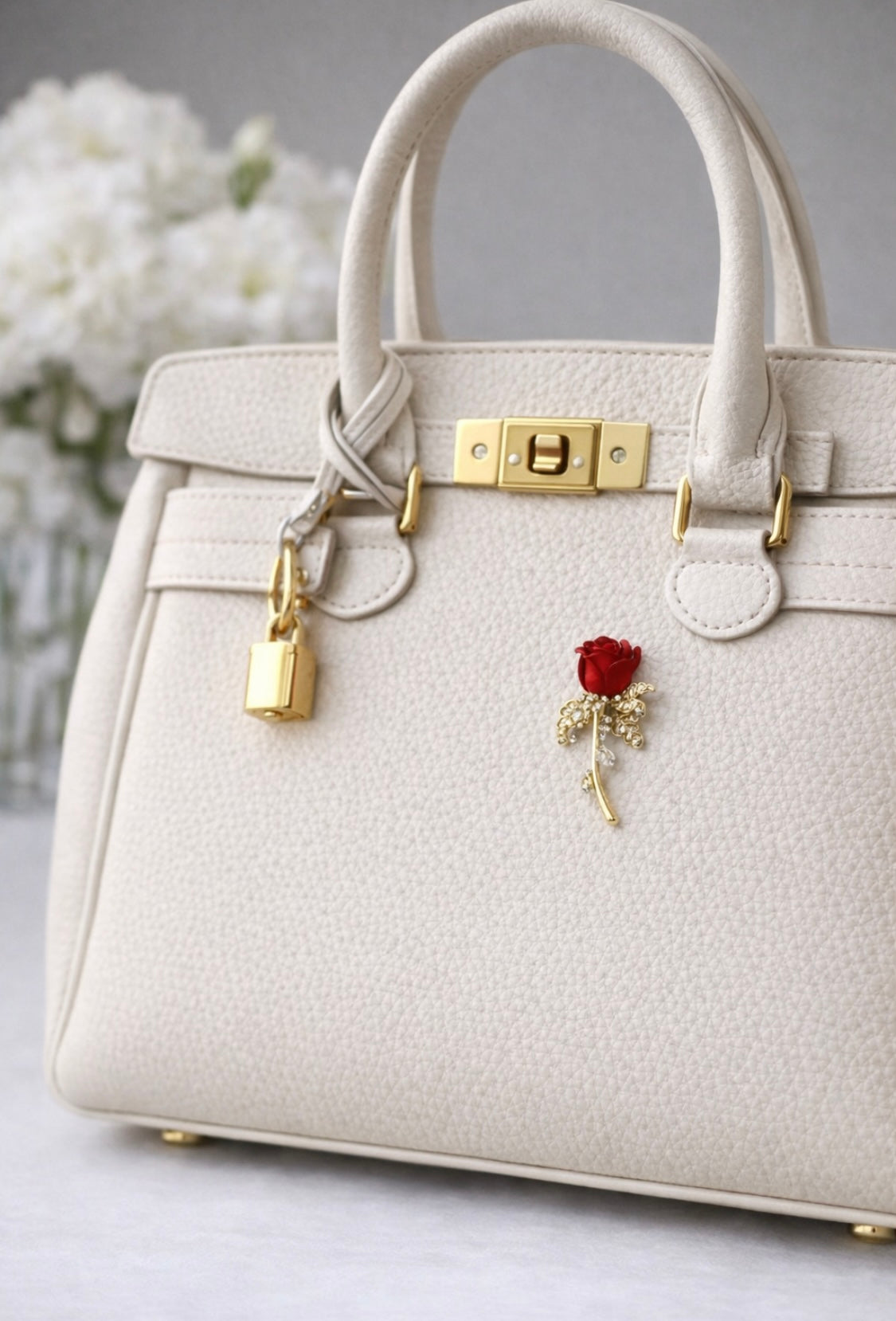 Rosen-Brosche – Romantischer Gold-Anstecker mit roter Blüte