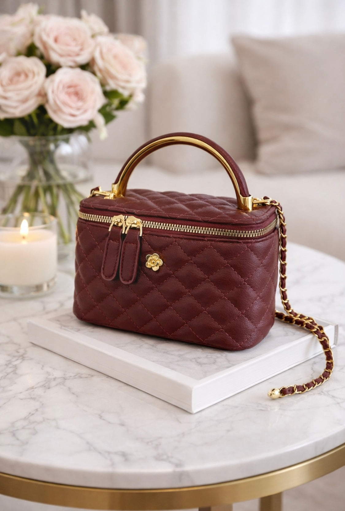 Luxuriöse gesteppte Handtasche aus Spaltleder