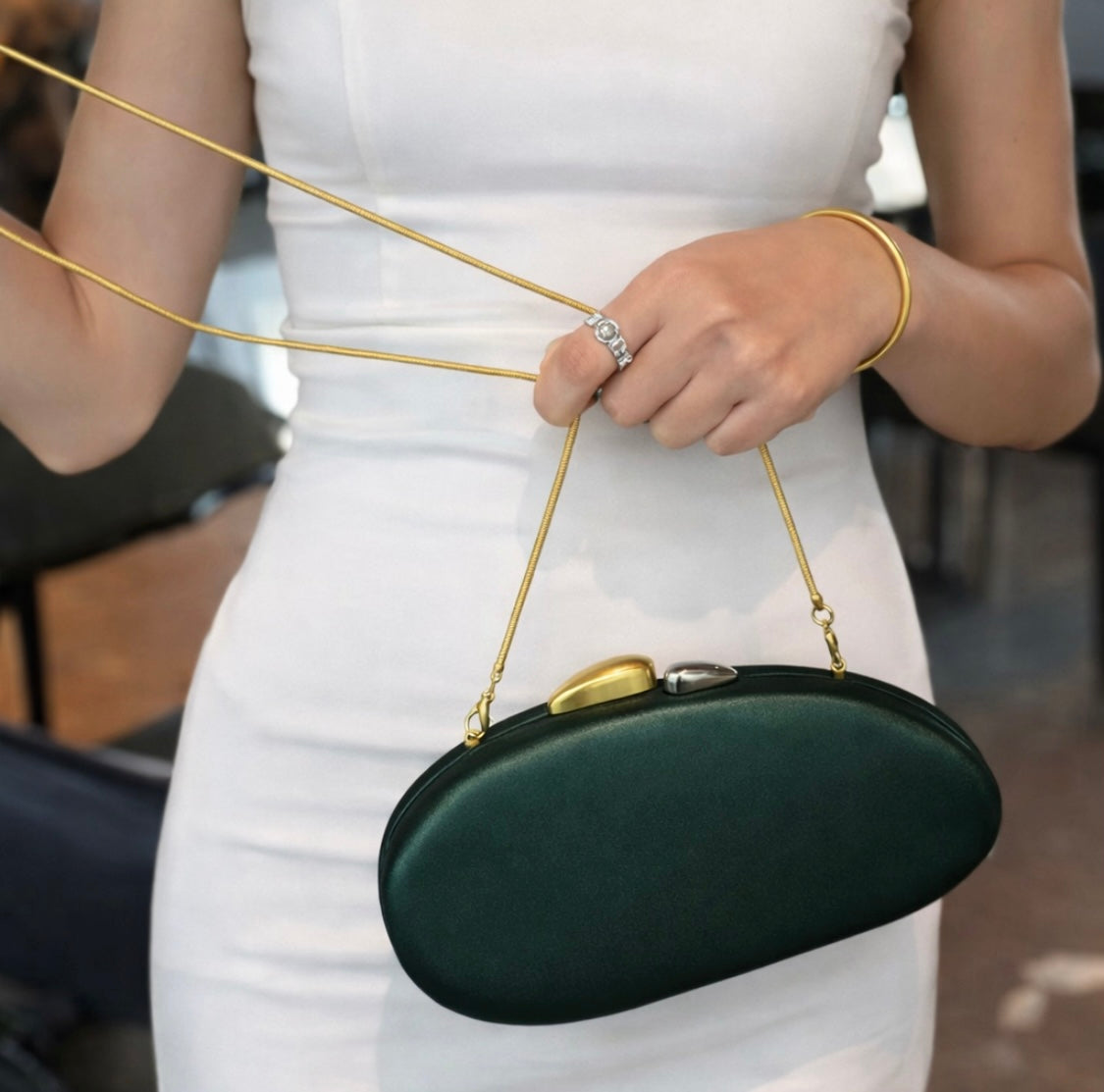 Abendtasche Clutch – Dunkelgrün, Echtleder, Luxus-Stil