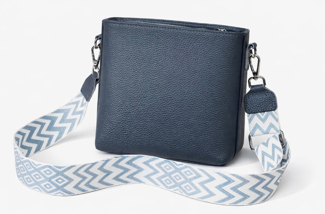 Minimalistische Umhängetasche aus echtem Leder – Blau