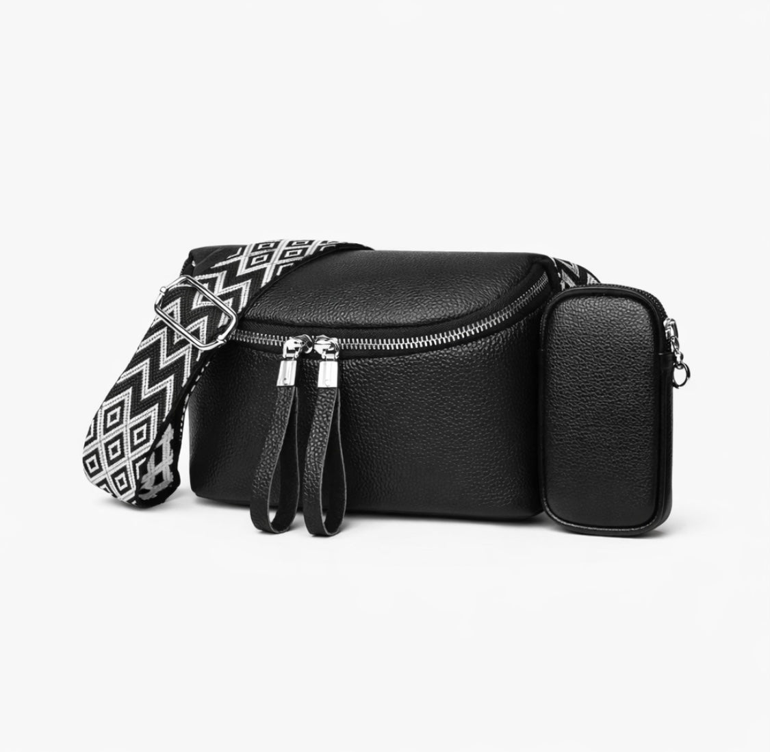 2-in-1 Crossbody Bag aus echtem Leder – Schwarz