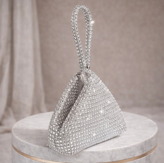 Elegante Abendtasche mit Strass – Silber