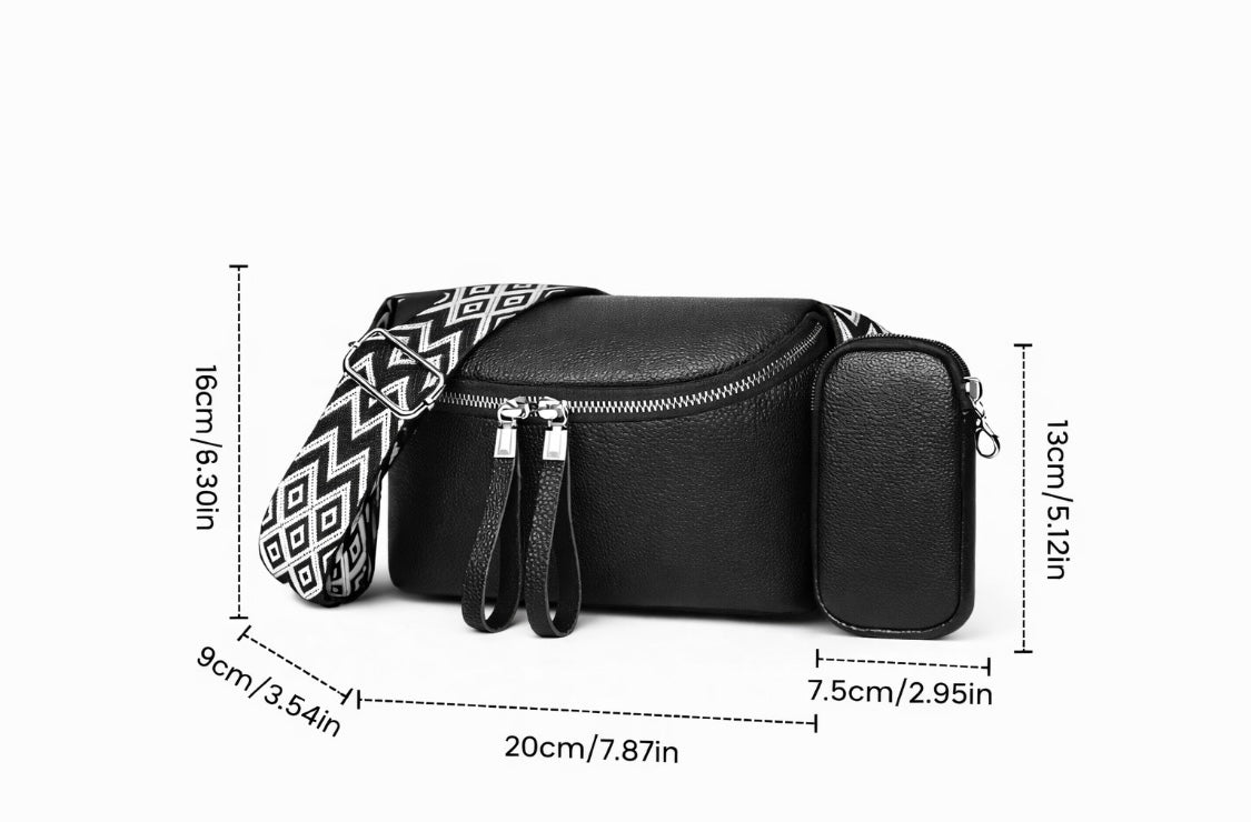 2-in-1 Crossbody Bag aus echtem Leder – Schwarz